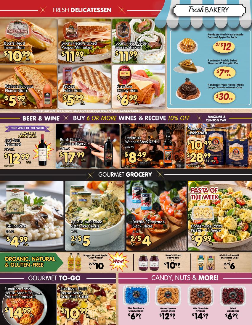 Weekly ad page 2: deli, bakery, beer and wine, grocery and gourmet to-go specials